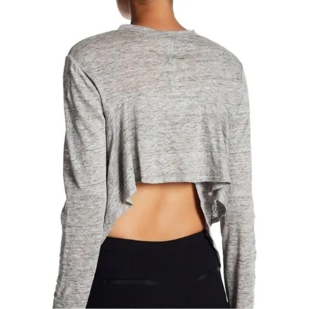 A.L.C. Luisa Grey Linen Long Sleeve Open Ruffle Back Top S